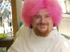 Hairy terry with a pink wig on